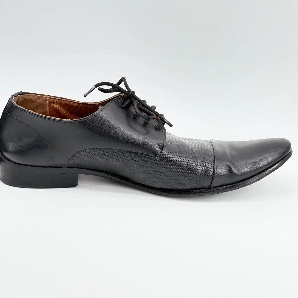 French Emporio Mens Black Cap Toe Derby Dress Shoes A98-10.43 Size 43